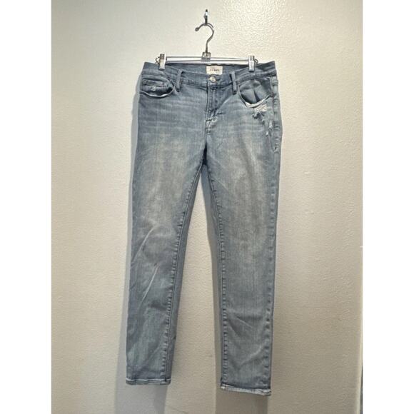 FRAME Denim - FRAME Women’s Size 28 Le Garcon Straight Light Wash Distressed Jeans Stretch